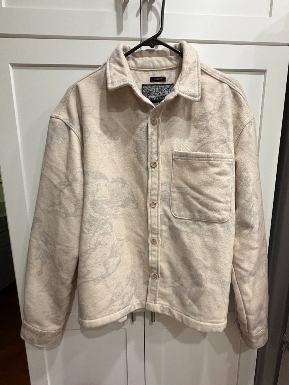 Brooklyn Cloth Men's Boxy Fit Jacket, Off White, Button Front, Tan, M